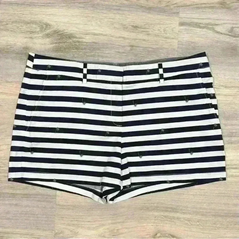 Nautica Women’s Navy White Striped Palm Tree Chino Shorts Cotton Stretch Size 16